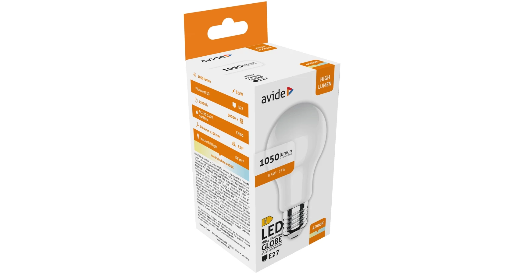 Avide LED Filament Opal Globe E27 8,5W ,üveg, opál bura, 1050lm, 4000K