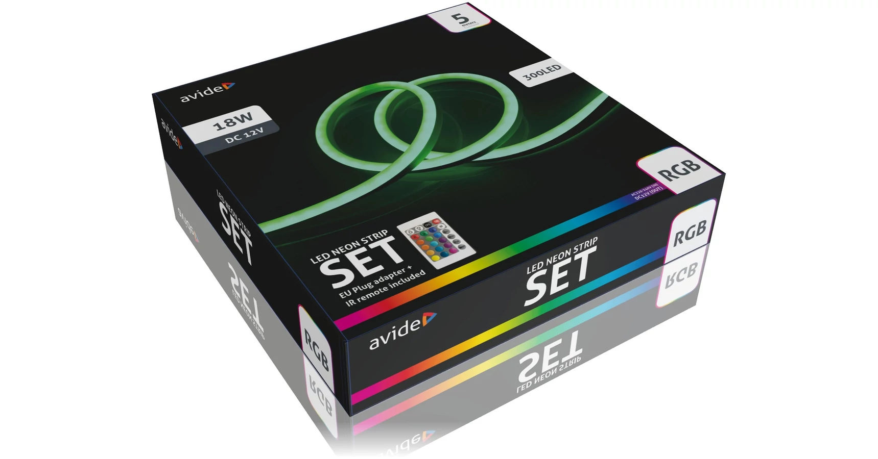 Avide LED Neon Szalag RGB, 12V, IR távirányítóval, 5m, IP67/IP20