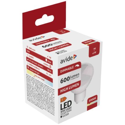 Avide 7W GU10 Plastic meleg fehér spot 600 lumen fényerőszabályzós