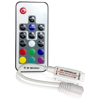  Avide RGB led szalag vezérlő és távirányító, DC5-24V, 144W, (dimmer, rádiós, 12A, 17 gombos)