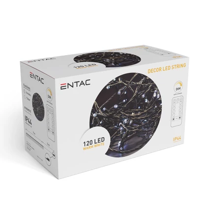 Entac meleg fehér (3000K) Karácsonyi fényfüzér, infra távirányítóval, IP44, 120 LED