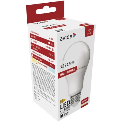 Avide LED Globe A60 13W E27 lámpa, meleg fehér, WW, 3000K, 1521 lumen