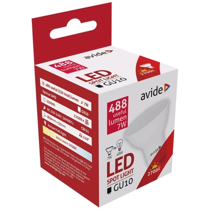 Avide LED Spot Alu+plastic, 7W, GU10, extra meleg fehér, 488 lumen