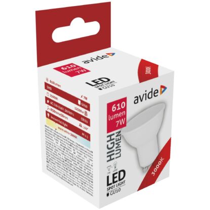 Avide LED Spot Alu+plastic, 7W, GU10, WW, 3000K, meleg fehér, 610 lumen