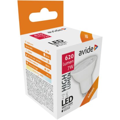 Avide LED Spot Alu+plastic, 7W, GU10, 36°, NW, 4000K, természetes fehér, 620 lumen