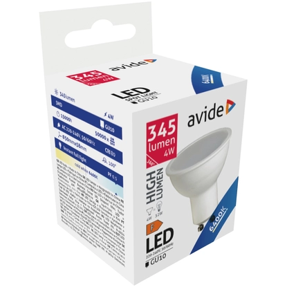 Avide LED Spot Alu+plastic, 4W, GU10, CW, 6400K, hideg fehér, 345 lumen