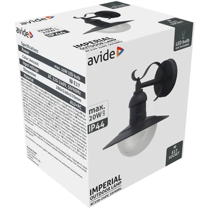 Avide Imperial kültéri fali lámpatest, IP44, kerti, 1x20W, cserélhető fényforrás, E27, antracit