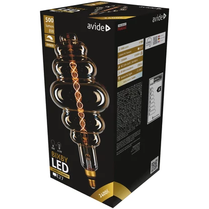 Avide Jumbo 8W LED Filament Bixby 200x410mm Amber, E27, 2400K, extra meleg fehér, fényerőszabályzós, 500 lumen