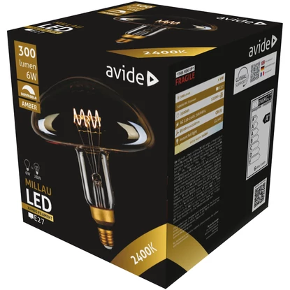 Avide Jumbo 6W LED Filament Millau 200x210mm Amber, E27, 2400K, extra meleg fehér, fényerőszabályzós, 300 lumen