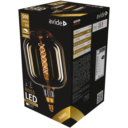 Avide Jumbo 8W LED Filament Ross 180x295mm Amber, E27, 2400K, extra meleg fehér, fényerőszabályzós, 500 lumen