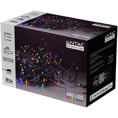 Multicolor (színes) Karácsonyi fürtös fényfüzér, IP44, 400 LED