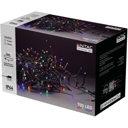 Multicolor (színes) Karácsonyi fürtös fényfüzér, IP44, 700 LED
