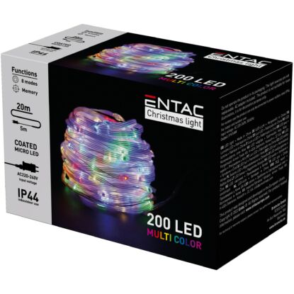 multicolor micro LED karácsonyi fényfüzér, 20m, PVC bevonatú, IP44