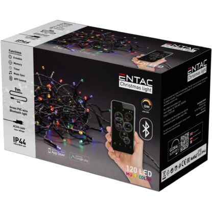 Entac Karácsonyi IP44 Fényfüzér 120 LED MC 9m BT applikáció, színes