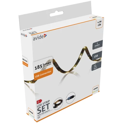 7,5W, LED szalag szett, NW, 4000K, IP65, USB adapterrel