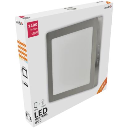 Avide LED Falra Szerelhető Négyzetes Mennyezeti Lámpa, ALU, Szatén Nikkel, 18W, NW, 4000K, 1490 lumen, természetes fehér