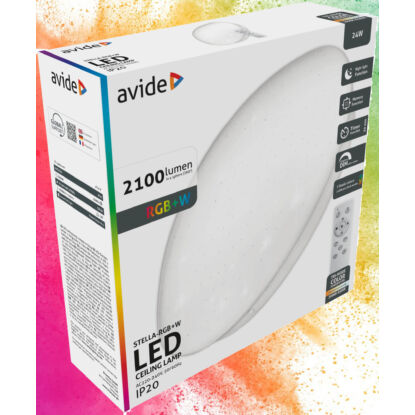 Avide LED Mennyezeti Lámpa Stella (Csillagos) RGB+W, CCT  24W 380*110mm, színváltós, 2100 lumen, IP20, IR távirányítóval