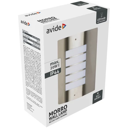 Avide Morro kültéri fali lámpatest, IP44, kerti, 1x20W, cserélhető fényforrás, E27, szatén nikkel