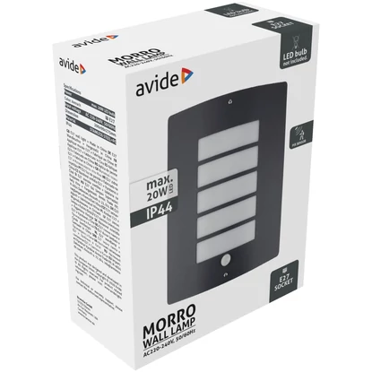 Avide Morro kültéri fali lámpatest mozgásérzékelővel, IP44, kerti, 1x20W, cserélhető fényforrás, E27