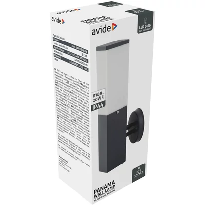  Avide Panama kültéri fali lámpa, 1xE27, IP44, Antracit, rozsdamentes acél, 370mm