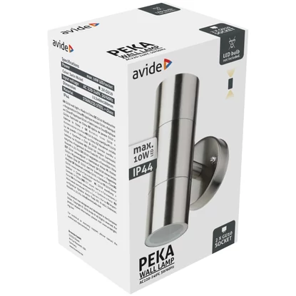 Avide Peka kültéri fali lámpatest, IP44, kerti, 2x10W, cserélhető fényforrás, 2xGU10, szatén nikkel