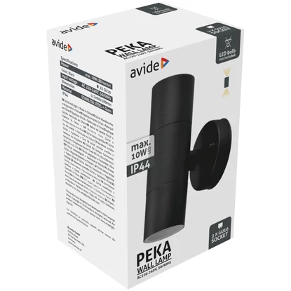 Avide Peka kültéri fali lámpatest, IP44, kerti, 2x10W, cserélhető fényforrás, 2xGU10, fekete