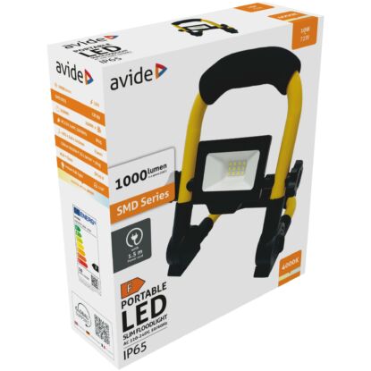 Avide, 10w állványos, hordozható slim SMD led reflektor, természetes fehér színhőmérséklettel, 1000 lumen