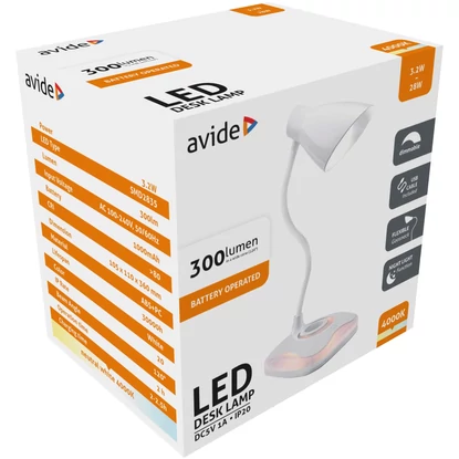 Avide asztali LED lámpa, NW, 4000K, természetes fehér, USB, 3,2W, 300 lumen