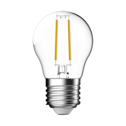 Tungsram 2,5W Retro LED izzó (E27, filament, G45, 250 lumen, meleg fehér, tiszta üveg, deco)