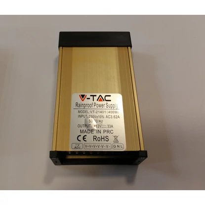 400W Led tápegység (12V, 33A, fém házas ipari, esőálló, sorkapocs csatlakozó, hűtőventilátorral)