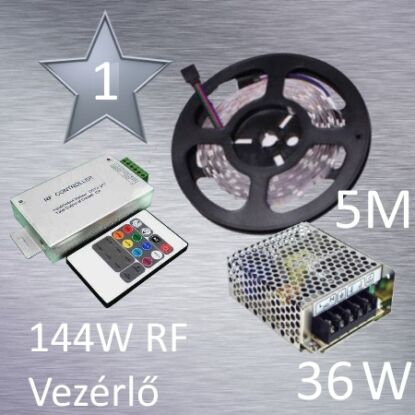 Silver 1 (5050 SMD 30led/m szalag +RF 20 gombos vezérlő + 36W fém táp)