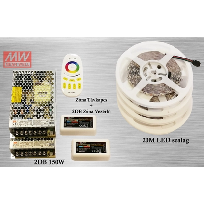 Profi RGB LED szalag szett (5050 SMD 60led/m szalag +RF touch vezérlő + 2db 150W táp)