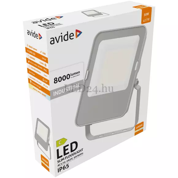 Avide LED Ipari Reflektor, szürke házas, SMD 50W NW 160lm/W 4000K IP65 8000lm