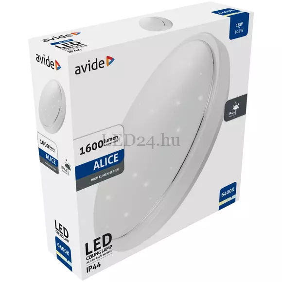 Avide LED Mennyezeti Lámpa IP44 Alice, 18W, 330x100m, CW, 6400K, hideg fehér, 1600 lumen