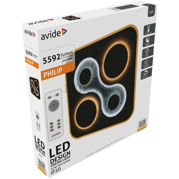 Avide Philip 85W Design mennyezeti lámpa rf távirányítóval, 5592 lumen