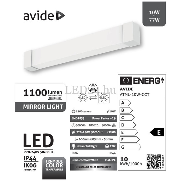 Avide LED Tükörvilágító lámpa, IP44, 10W, CCT, 60cm tükörvilágító lámpa
