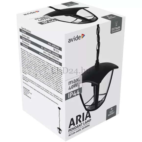 Avide Aria kültéri függeszték lámpa, IP44, kerti, 40W, cserélhető fényforrás, E27