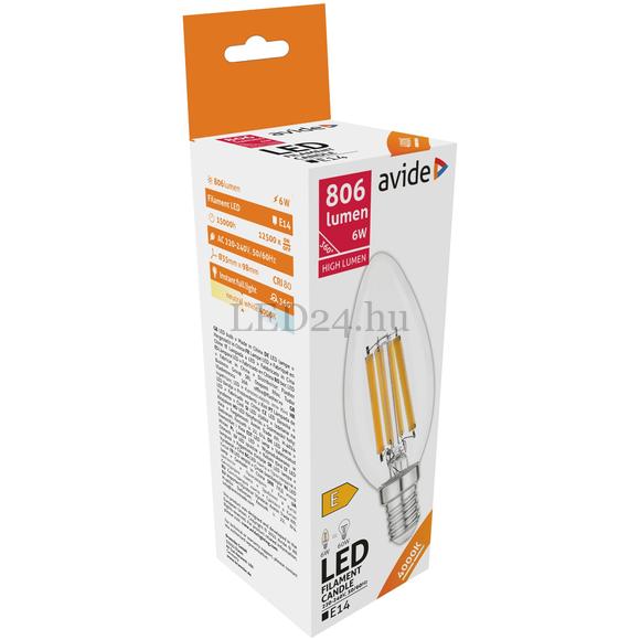 Avide 6W Filament gyertya, e14, természes fehér