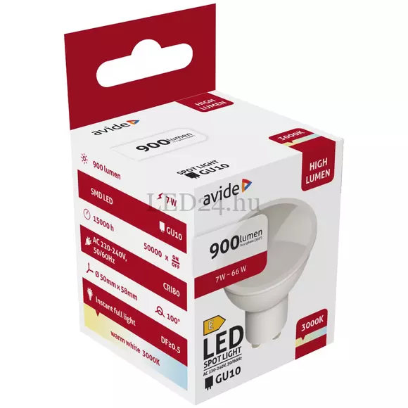 Avide, LED Spot Alu+plastic, 7W GU10, meleg fehér, 900 lumen