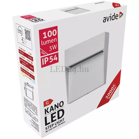  Avide Kano kültéri lépcső LED lámpa, 3000K, meleg fehér, lépcsővilágítás, irányfény, 3W, IP54