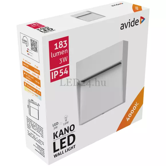  Avide Kano kültéri lépcső LED lámpa, 4000K, természetes fehér, lépcsővilágítás, irányfény, 3W, IP54