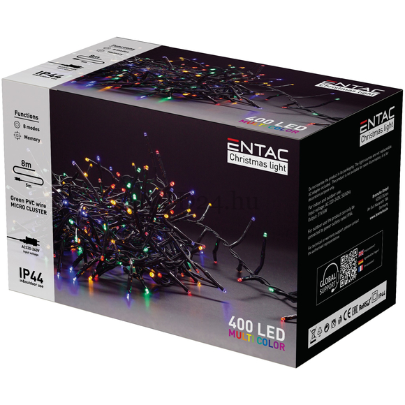 Multicolor (színes) Karácsonyi fürtös fényfüzér, IP44, 400 LED