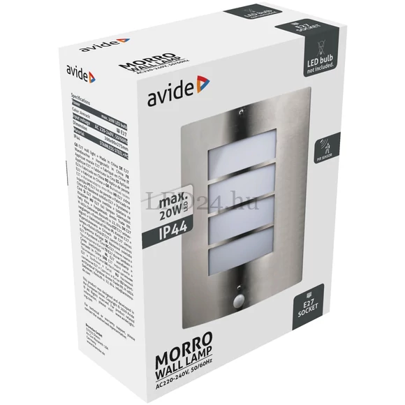 Avide Morro kültéri fali lámpatest mozgásérzékelővel, IP44, kerti, 1x20W, cserélhető fényforrás, E27, szatén nikkel