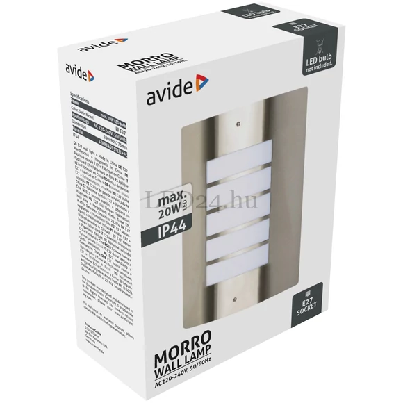 Avide Morro kültéri fali lámpatest, IP44, kerti, 1x20W, cserélhető fényforrás, E27, szatén nikkel