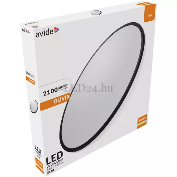Avide Olivia 24W mennyezeti LED lámpa, 2100 lumen, 4000K, természetes fehér, fekete, IP20