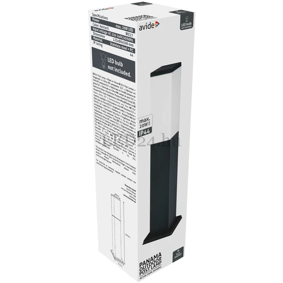 Avide Panama kültéri álló lámpa, 1xE27, IP44, Antracit, rozsdamentes acél, 500mm