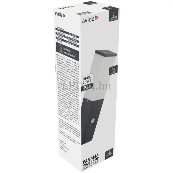  Avide Panama kültéri fali lámpa, 1xE27, IP44, antracit, rozsdamentes acél, mozgásérzékelős, PIR