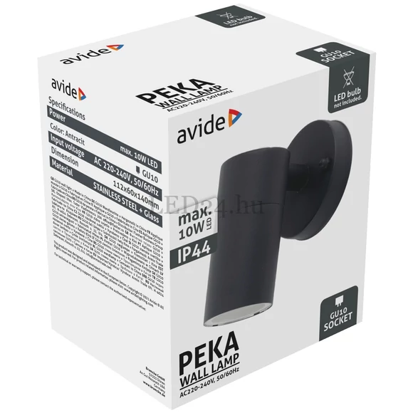 Avide Peka kültéri fali lámpatest, IP44, kerti, 1x10W, cserélhető fényforrás, GU10