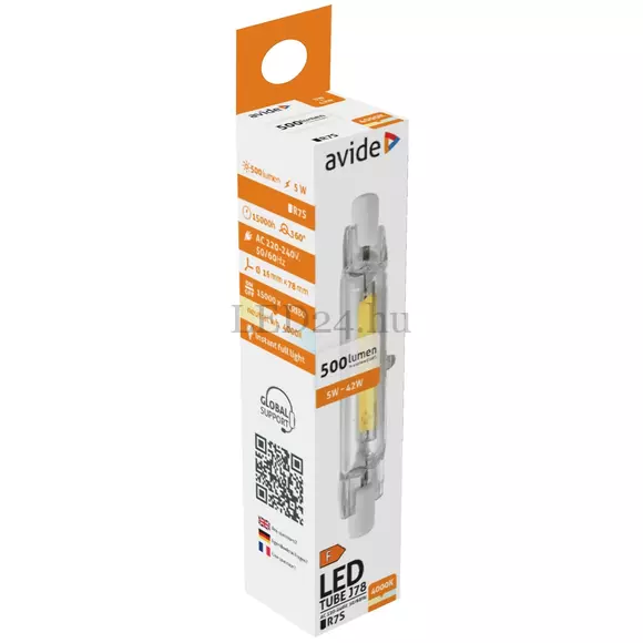 Avide R7S LED 5W fényforrás, természetes fehér, 500 lumen, IP20