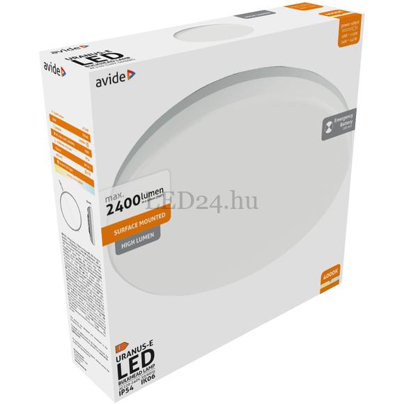 Avide, Uranus, IP54, mennyezeti, keret nélküli lámpatest, 4000K, max.2400 lumen,beépített akkumulátorral